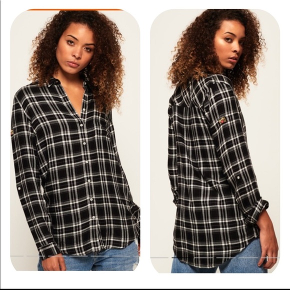 SuperDry Maya Supersize Shirt Black White Check - Picture 1 of 10
